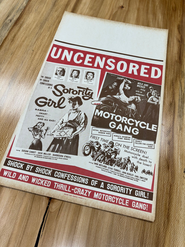 Sorority Girl and Motorcycle Gang First Edition Standard Original Movie Cards/Posters - 14 x 22