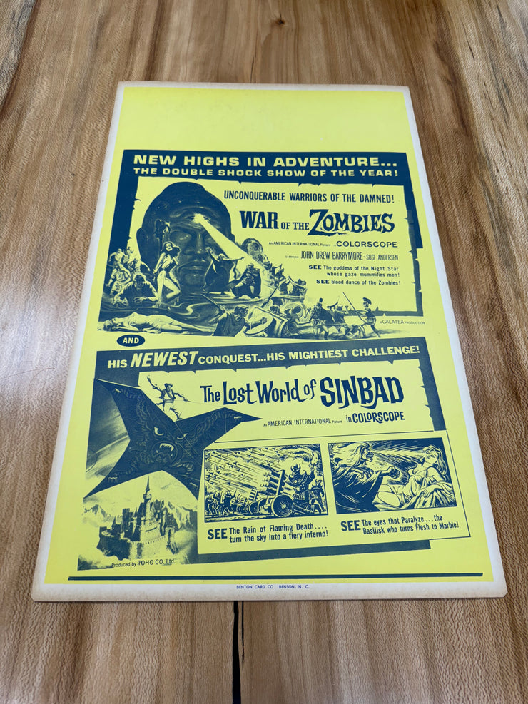War of the Zombies / The Lost World of Sinbad First Edition Standard Original Movie Cards/Posters - 14 x 22